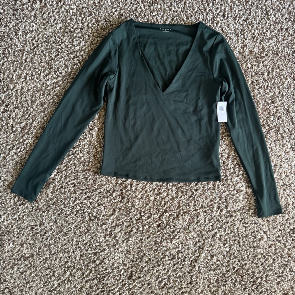 Old Navy Dark Green V-Neck Blouse